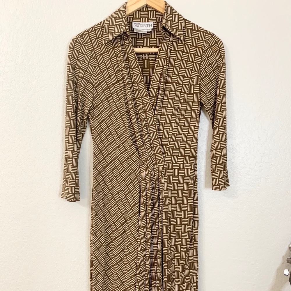 Worth | 100% Silk Brown and Creme Dress Sz M